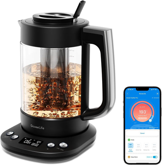 GoveeLife Smart Electric Kettle with Tea Infuser for Loose Leaf, 1.7 L Electric Tea Kettle with Brewing Program, Variable Temperature Control, 2 H Keep Warm & Auto Shut off, BPA Free, Sliver | Electric Tea Kettle with Brewing Program, Variable