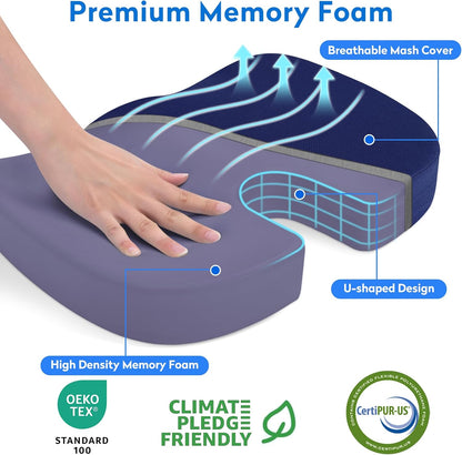 CushZone Seat Cushion Memory Foam Chair Pad for Office & Car, Black