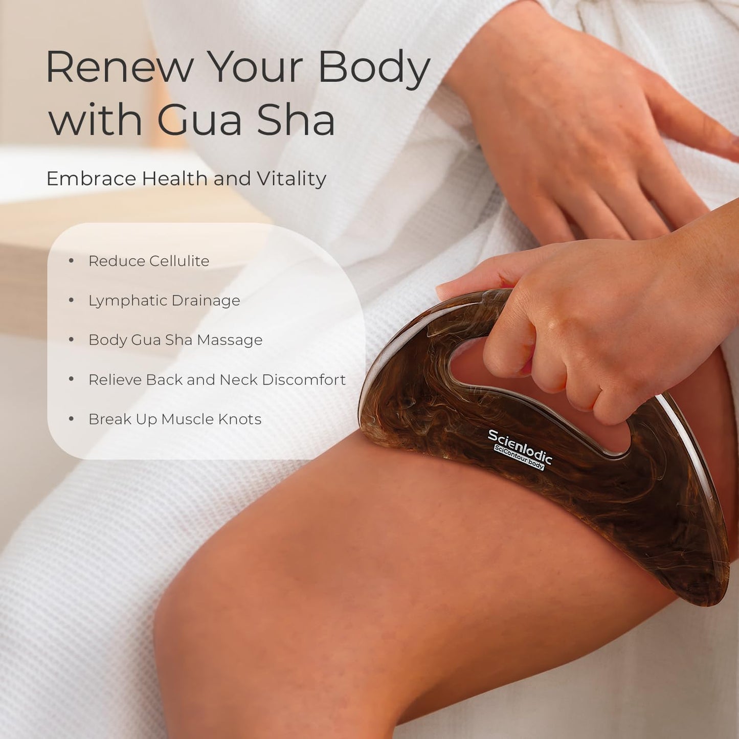 Scienlodic Gua Sha Massage Tool with Handle (Resin) Larger Guasha Scraping Tool for Back Neck Face Leg Massage, Lymphatic Drainage, Cellulite Remove - Large