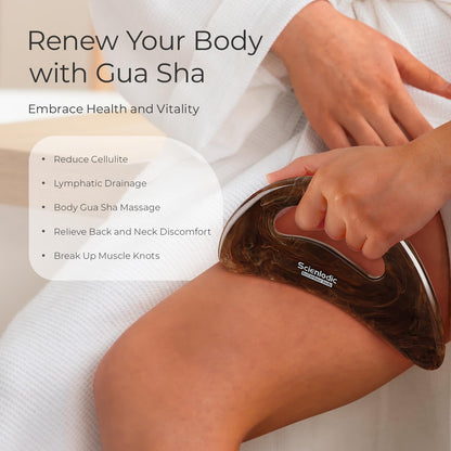 Scienlodic Gua Sha Massage Tool with Handle (Resin) Larger Guasha Scraping Tool for Back Neck Face Leg Massage, Lymphatic Drainage, Cellulite Remove - Large