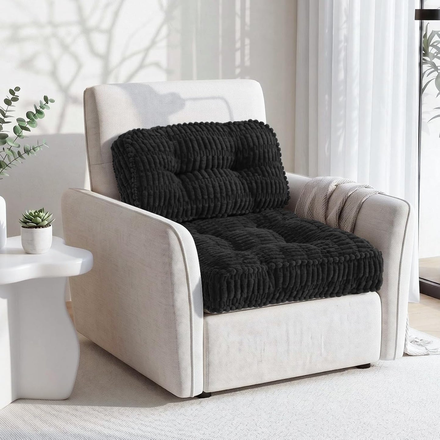 idee-home Recliner Cushions with Lumbar Support Pillow Set for Elderly | 20x20x5 Inch Recliner Seat Cushion Tufted, Large Square Seat Cushion Non-Slip Reduce Hip & Lumbar Pain