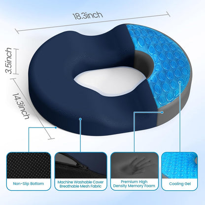 Donut Pillow Seat Cushion, Cooling Gel Memory Foam Chair Cushion, Black