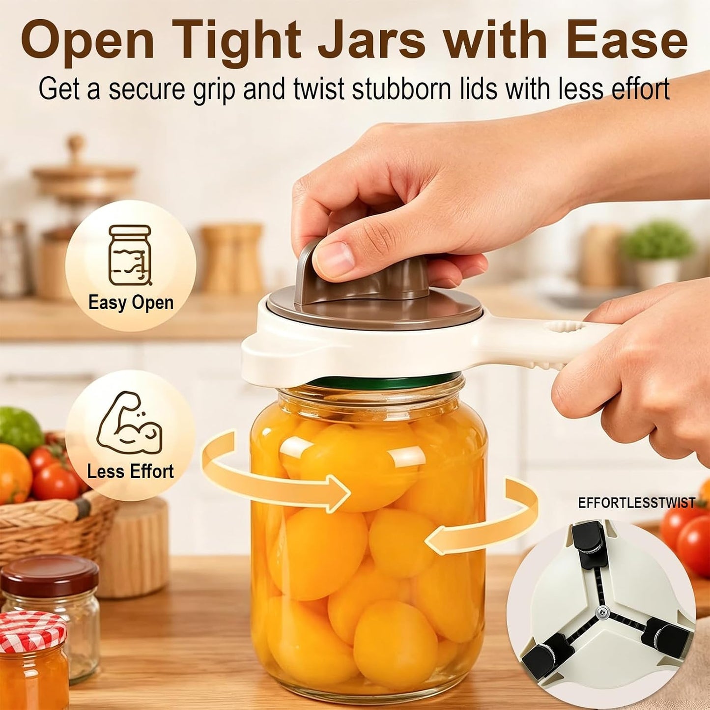 4 in 1 Adjustable Jar Opener with Non-Slip Claws, Bottle Opener for Seniors | Ideal for seniors, arthritis sufferers and weak-handed users. Lid remover, Beer bottle opener, water bottle opener