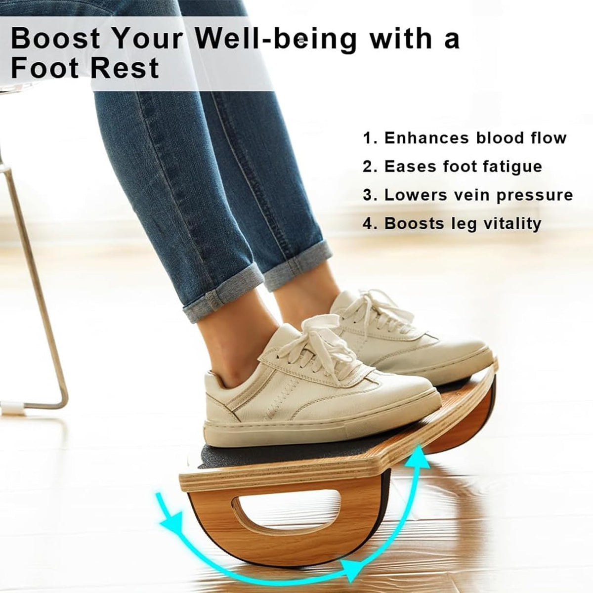 StrongTek Under Desk Footrest, Wooden Rocking Foot Rest, 350lbs, Non-Slip