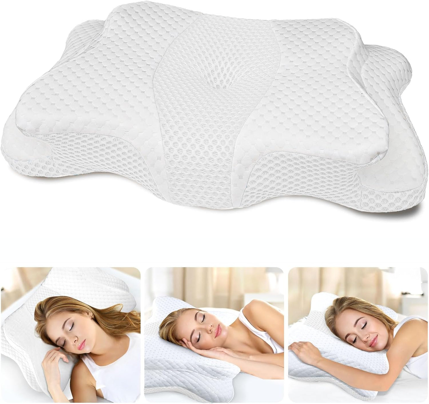 CHxxy Memory Foam Pillows, Cervical Pillow for Neck & Shoulder Pain Relief | Ergonomic Contour Bed Pillow, Soft for Side Sleep Stomach Sleeping and Back Sleeper-Queen Size&Grey