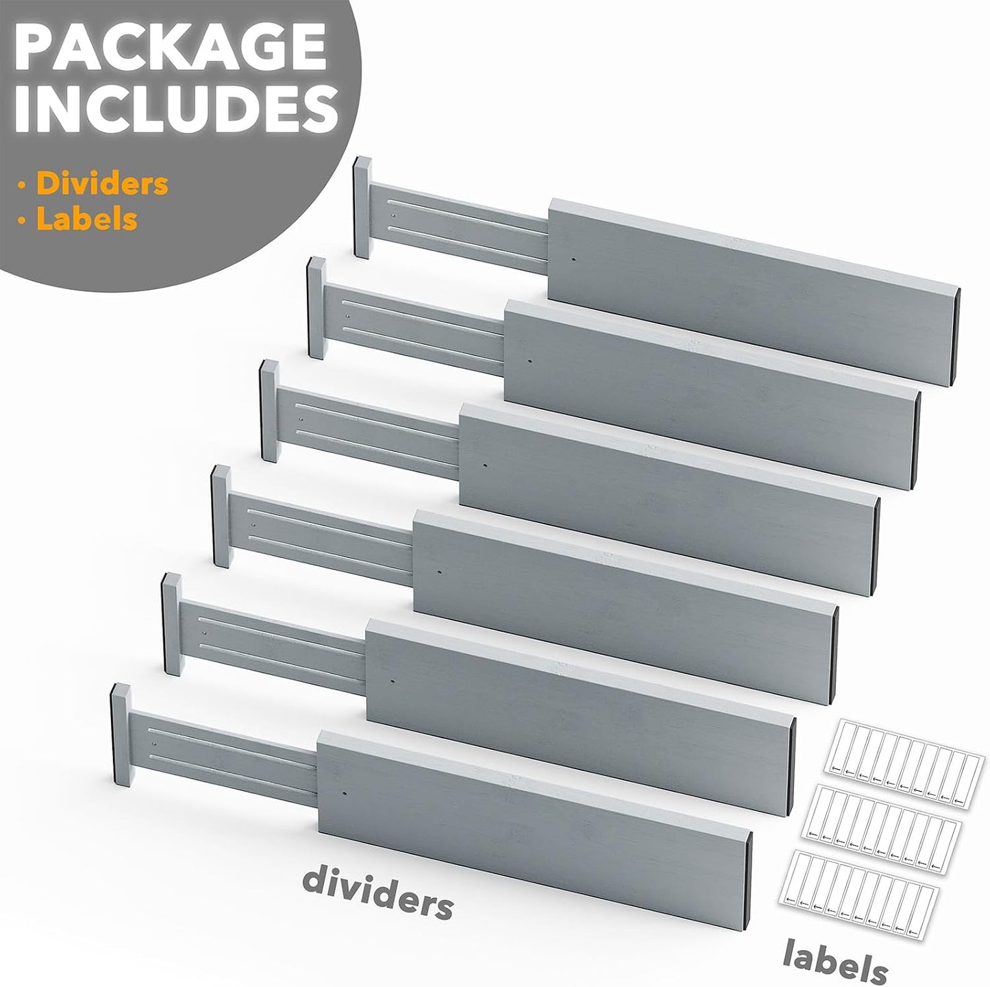 SpaceAid Bamboo Dresser Drawer Dividers 6 Pack, 4.65“ High Adjustable 12.5“-17” Drawer Organizers, Expandable Organization for Clothing, Clothes, Dressers, Natural