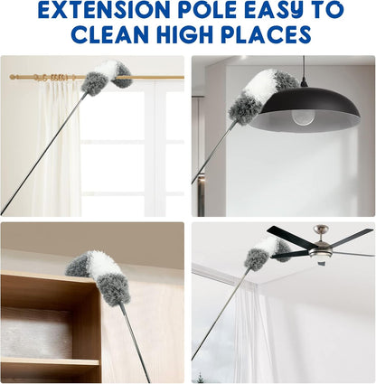 Retractable Gap Dust Cleaner Cleaning Tools with 2 Microfiber Dusting Cloths Long Handle 60inches Washable and Retractable Duster Brush for Cleaning Under Appliances Furniture Couch Fridge