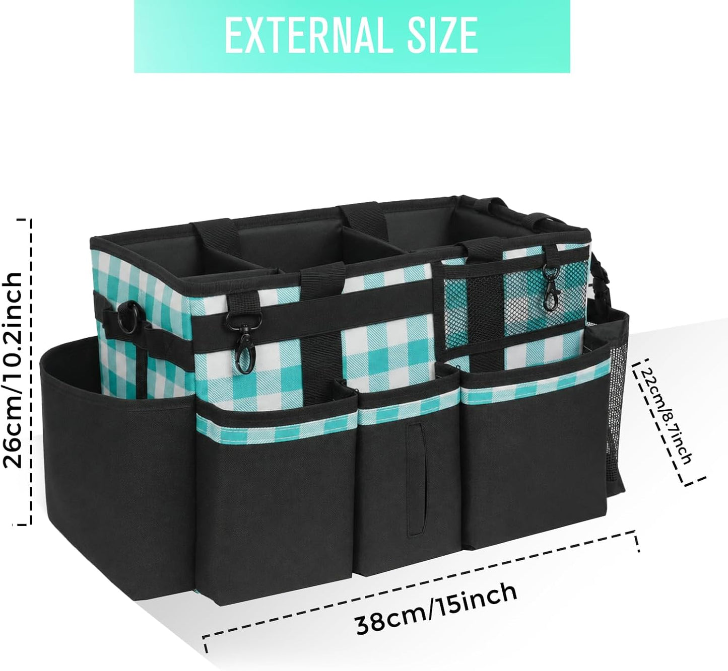 SCAVATA Wearable Cleaning Caddy, Cleaning Caddy Supplies Organizer with Handle & Shoulder Straps for Housekeepers, Under Sink & Car Cleaning Tool Organizers Bag with 4 Foldable Divider (NavyBlue)
