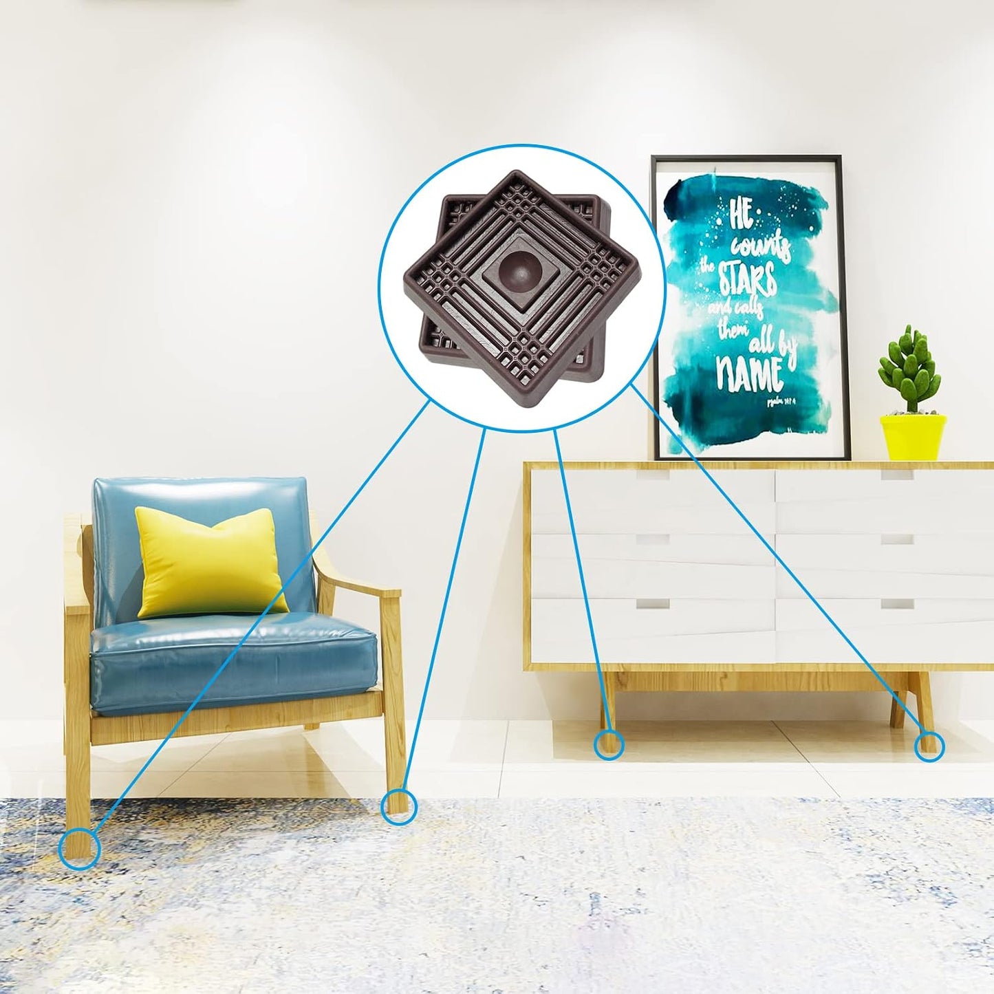 2X2 Square Rubber Furniture Caster Cups, TL-JIYPU Caster Cups with Anti-Sliding Floor Grip 4 PCS, Ideal Furniture Coasters, Floor Protectors Brown, Non Skid Furniture Pads, Rubber Furniture Cups