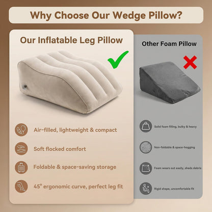 Inflatable Leg Elevation Pillow for Sleeping, Blood Circulation | Gray Ergonomic Wedge Pillow for Swelling, Portable Travel Leg Rest Cushion