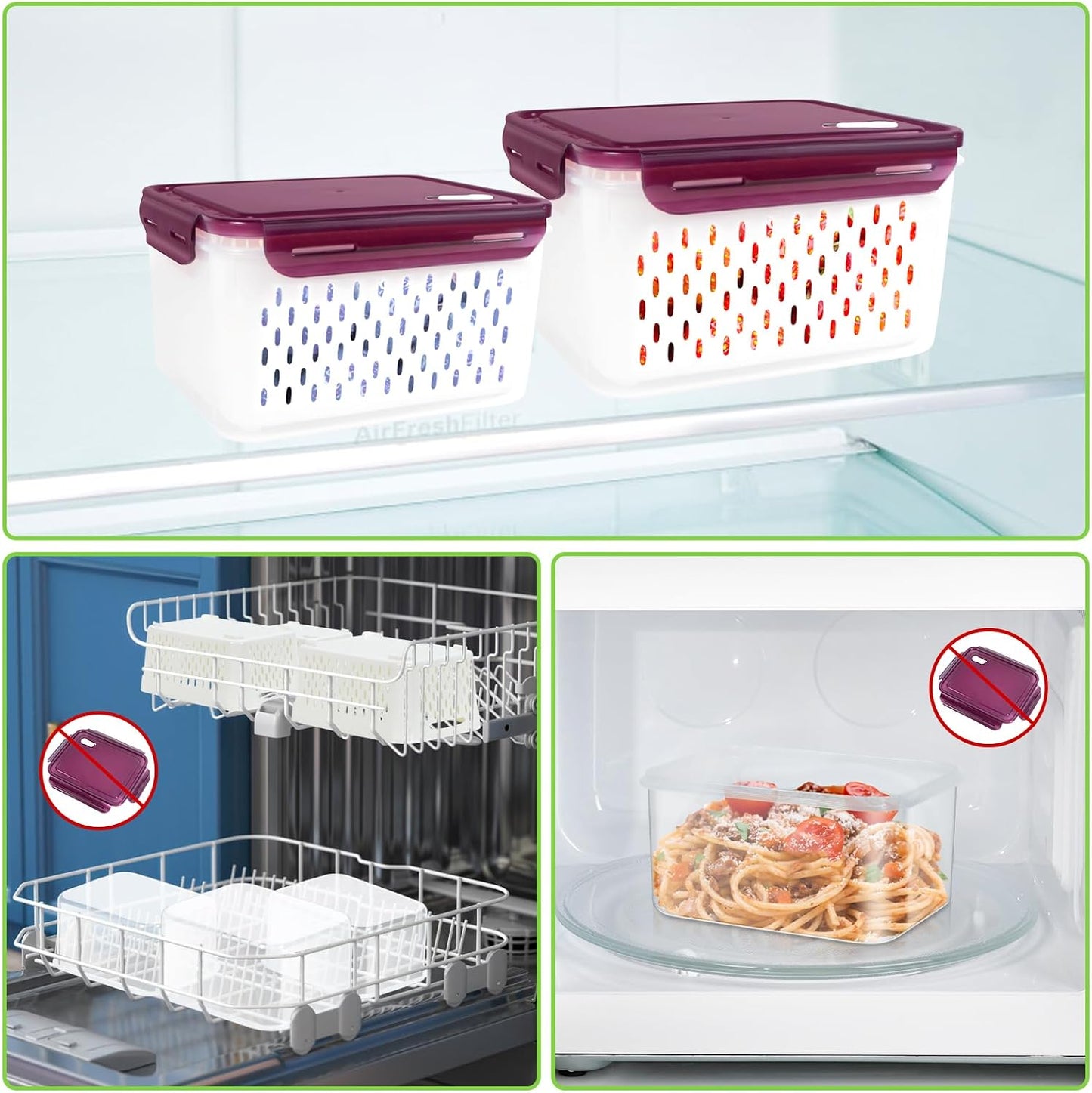 8 Pieces Fruit Storage Containers for Fridge with Lids and Strainer | 4Pack Fruit Containers for Fridge, Fresh Produce Saver Keeper for Vegetable Fruit Salad, BPA Free Organizer for Refrigerator
