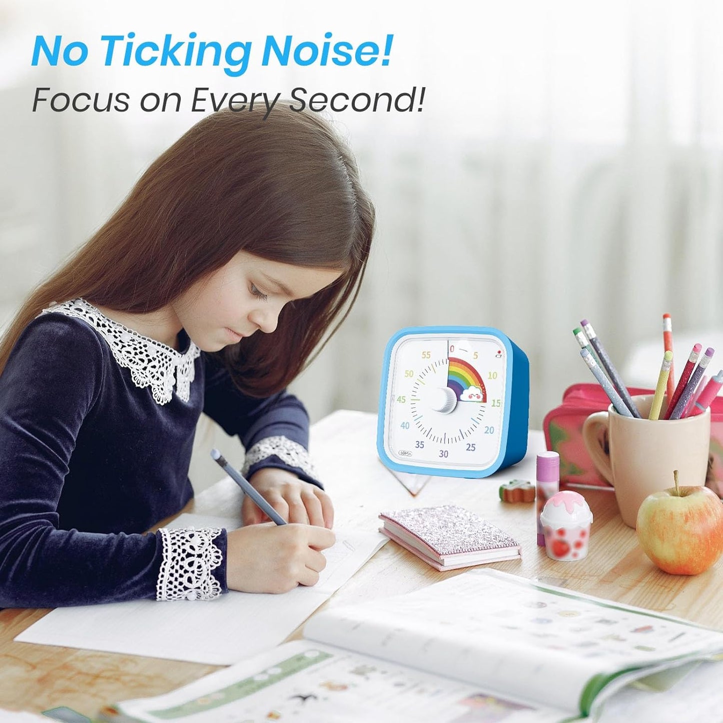 Yunbaoit Rainbow Visual Timer for Kids, 60-min Countdown Timer, Blue | Protective Case, No Ticking, Mute and Ringing Alarm Available, Time Management Tool, Low Power Reminder, for Study,Game,Work