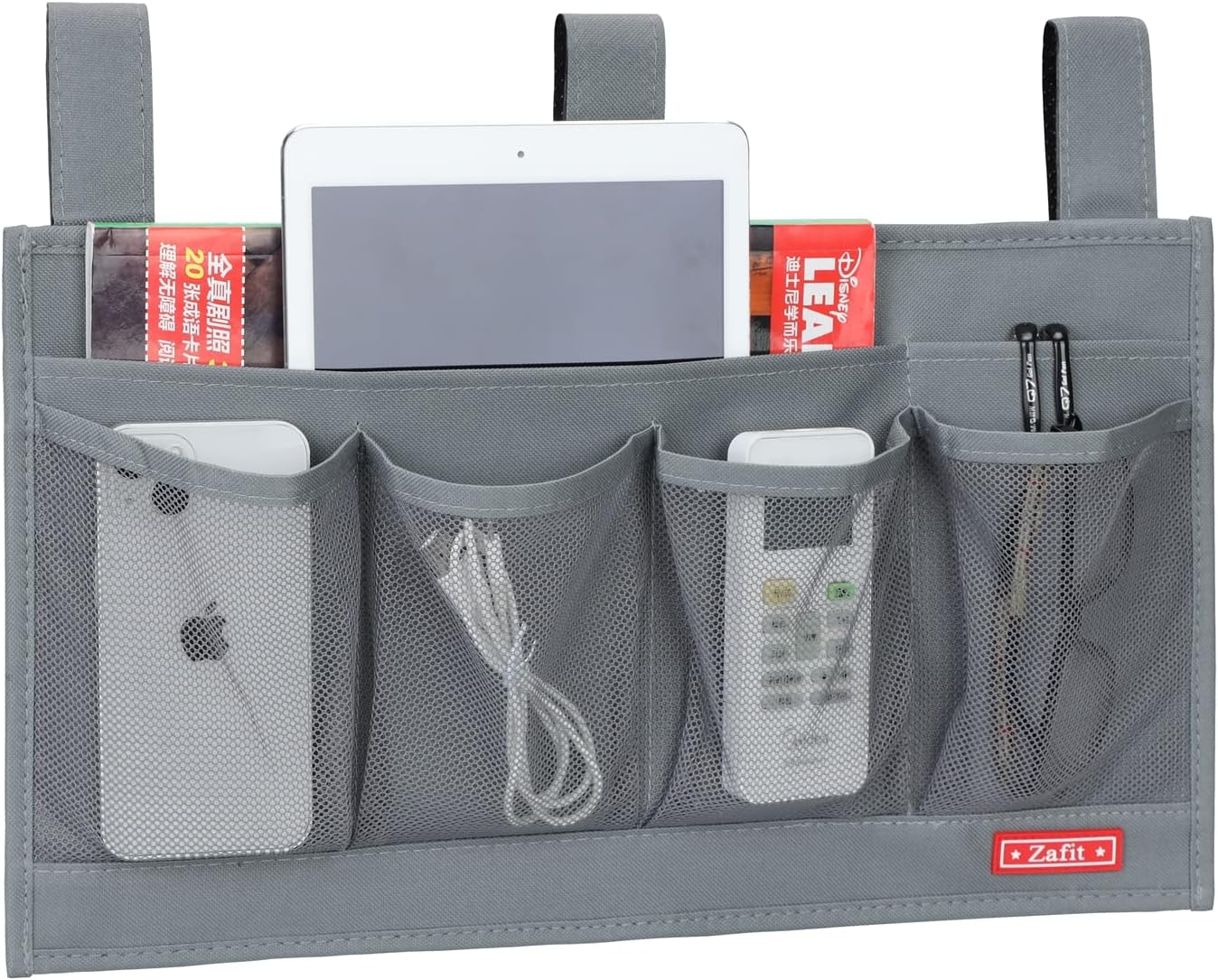 Zafit Hanging Bedside Caddy, Bedside Storage Organizer for Magazine, Phone, Remote control (Classic4 Pockets-Black)