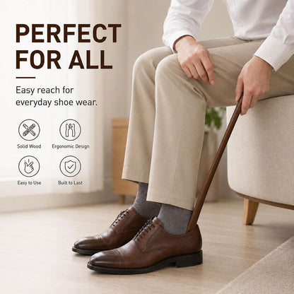 Shoe Horn Long Handle for Seniors, 2-Pack Extra Long Wooden Shoe horn | 23.6-Inch Black Walnut Boot Horn, Shoe Helper for Men and Women, Smooth Rounded Edge, No-Bend Use, Leather Hanging Loop