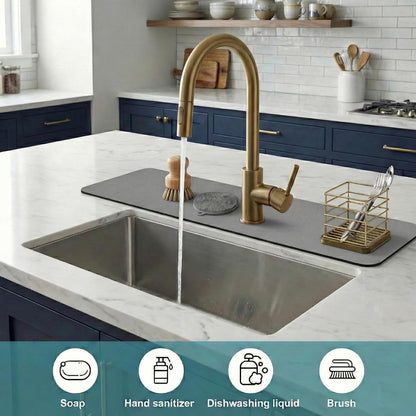 Customizable Kitchen Sink Faucet Mat: 30"Lx5.5"W Absorbent Splash Guard | Non-slip Fabric Rubber Mat, Cut to Fit Oval Rectangle Square Faucet & 2,3,4 Holes Irregular Sink with Soap Dispenser Air Gap