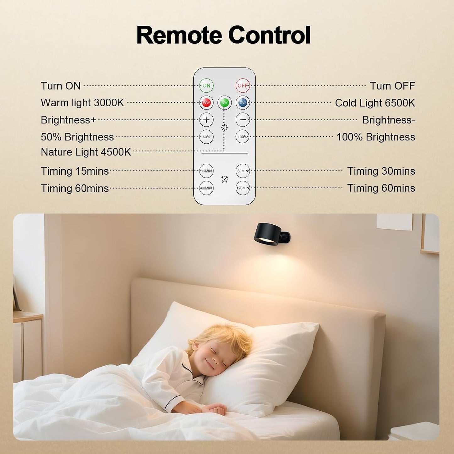 LED Wall Mounted Lights, Rechargeable Battery Operated Wall Sconces Lamp 3 Colors Temps & Remote and Touch, 360°Rotation Dimmable Wall Lights for Study Bedroom Reading Bedside (4-Pack)
