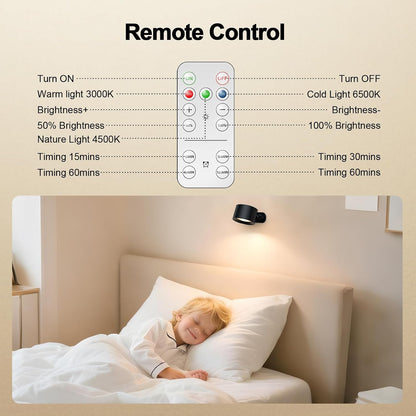 LED Wall Mounted Lights, Rechargeable Battery Operated Wall Sconces Lamp 3 Colors Temps & Remote and Touch, 360°Rotation Dimmable Wall Lights for Study Bedroom Reading Bedside (4-Pack)