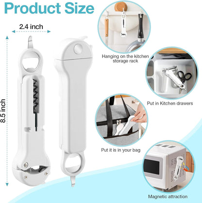Jar Opener for Seniors with Arthritis, 7 in 1 Bottle Opener and Wine Corkscrew, Easy Grip Kitchen Gadget for Weak Hands Elderly, Retractable Jaw Lid Opener with Magnetic Storage (Teal)