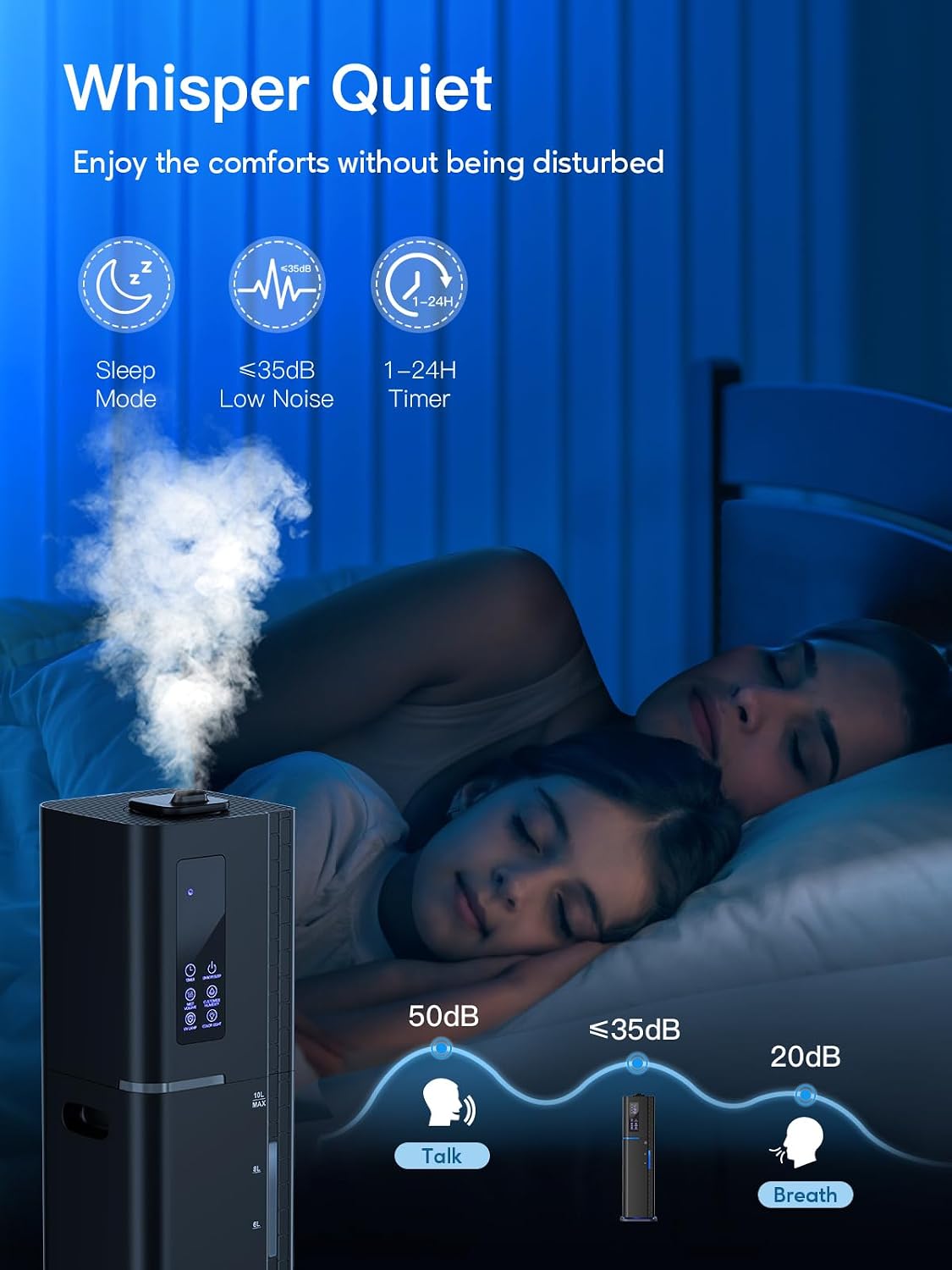 10L/2.64Gal Humidifier, Top Fill Quiet Ultrasonic Cool Mist Humidifiers for Bedroom, Covers 550ft², 60H Runtime, 24H Timer, 3 Mist Modes Humidifier Large Room, Home, Office, Plants, Black