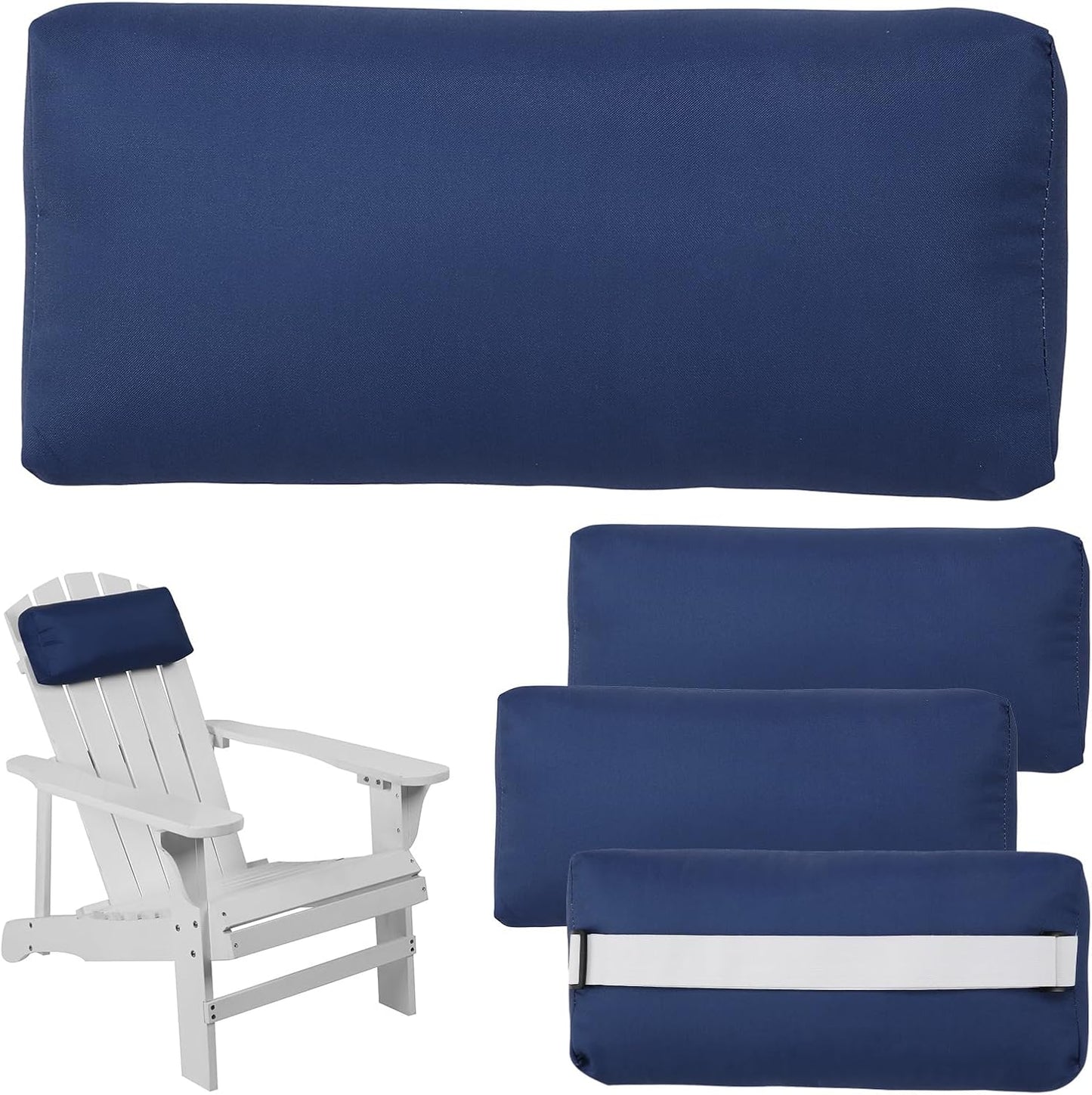Headrest Pillow for Patio Chaise Lounge Chair, 4 Pack Outdoor Chaise Pillows with Adjustable Elastic Stripe Head Resting Pillows for Recliner Office Chair, Dark Gray