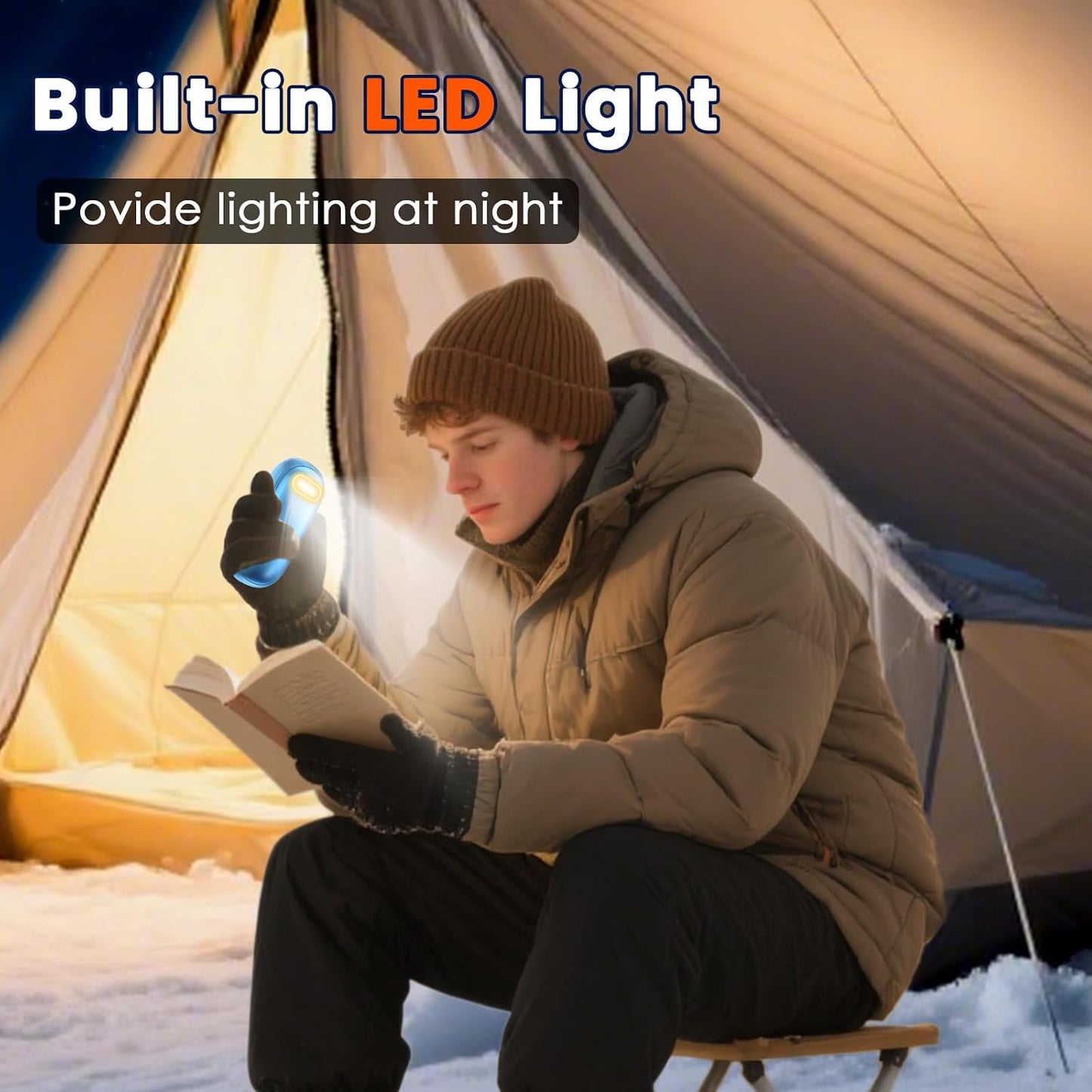 Electric Hand Warmers Rechargeable with Flashlight, LED Display, 17Hrs Warmth, Dual-Side 4 Levels Fast Heating Portable Pocket Heater for Hunting, Camping, Golf, Outdoor, Gifts for Women/Men