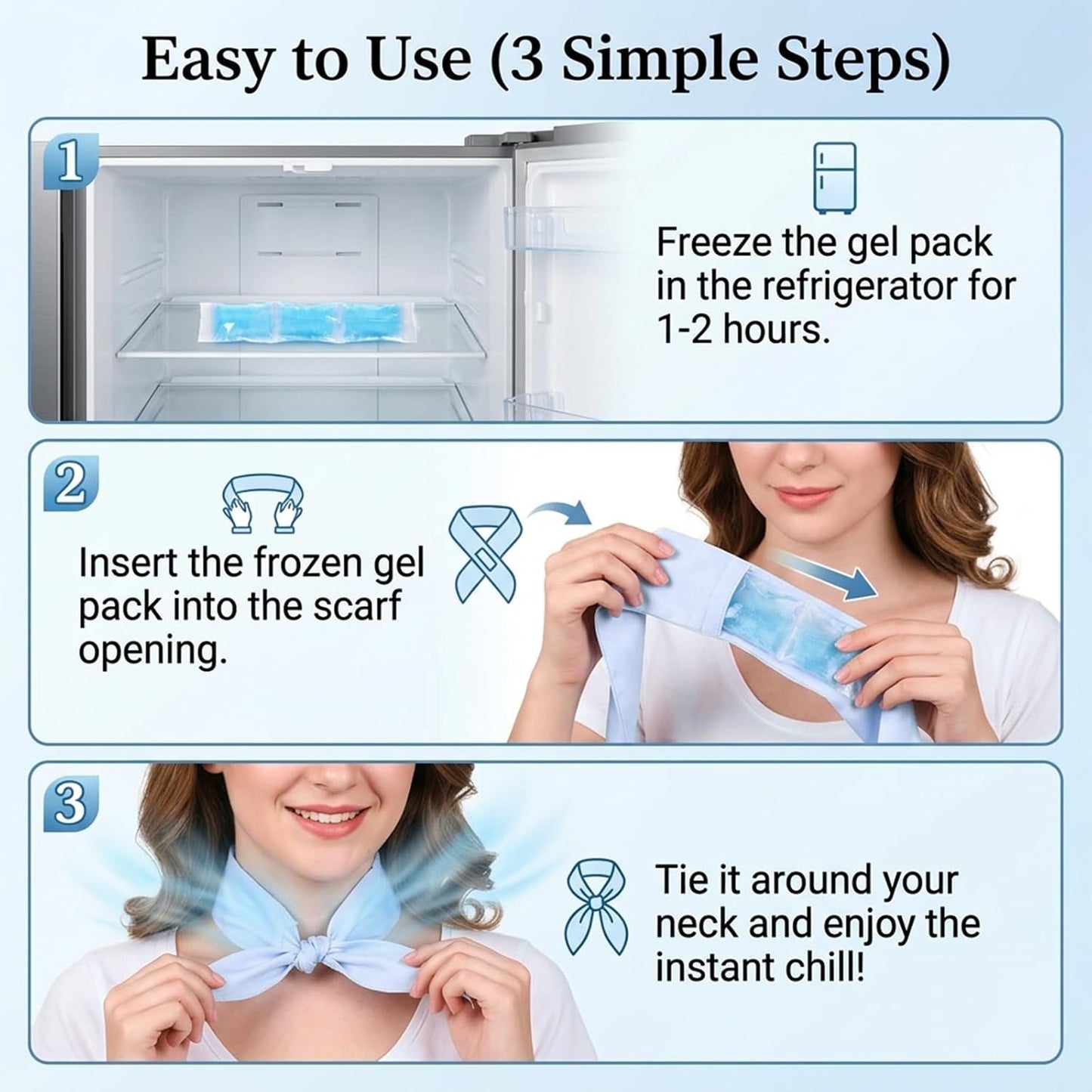 Cooling Towel with Soft Gel Ice Pack Inserts |Gel Ice Packs Reusable - Multi Purpose Compression Wrap - Neck, Legs, Arms, Shoulders - Ideal for Post Surgery, Migraines, Hiking and Injuries (Blue)