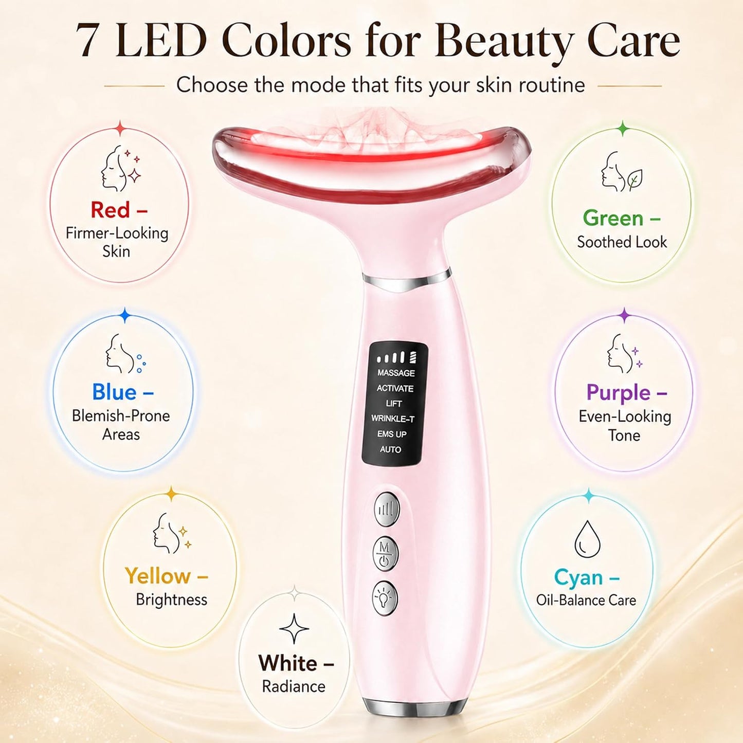 Red Light Therapy for Face and Neck, 7-Color LED Face Massager | Rechargeable Facial massager and Face Sculpting Tool with Heat, Vibration, Anti-aging, Wrinkle Reduction, Gift for women