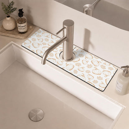 Light Brown White Checkered Kitchen Sink Splash Guard Faucet Mat,Faucet Non-Slip Absorbent Mat,Farmhouse Sink Splash Guard Behind Faucet for Kitchen Bathroom, 15"x5.5"
