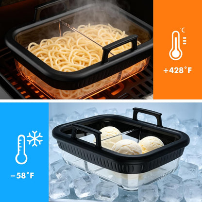 Air Fryer Accessories for Ninja Foodi DZ401, DZ550, SL401, SL451 10Qt | Glass Liners with Silicone Handles for 4-6 Qt Air Fryer, Heat-resistant, Dishwasher-safe, BPA-free