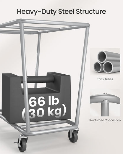 SONGMICS Laundry Basket with Wheels, 3-Section Laundry Sorter, 76.6 Gallons (290 L) Rolling Hamper with Removable Bags, Heavy-Duty Steel Frame, Cream White, Dark Gray and Ink Black URLS010X01