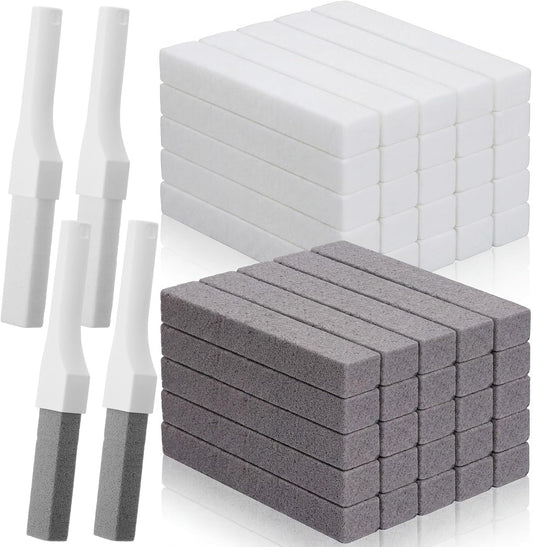 50 Pack Toilet Cleaning Pumice Stones for Toilet with 5 Universal Handles | Grey White Bowl Ring Remover, for Hard Water Stains and Calcium Buildup, Universal Handles on Bathtubs, Sinks, Pools, Grills
