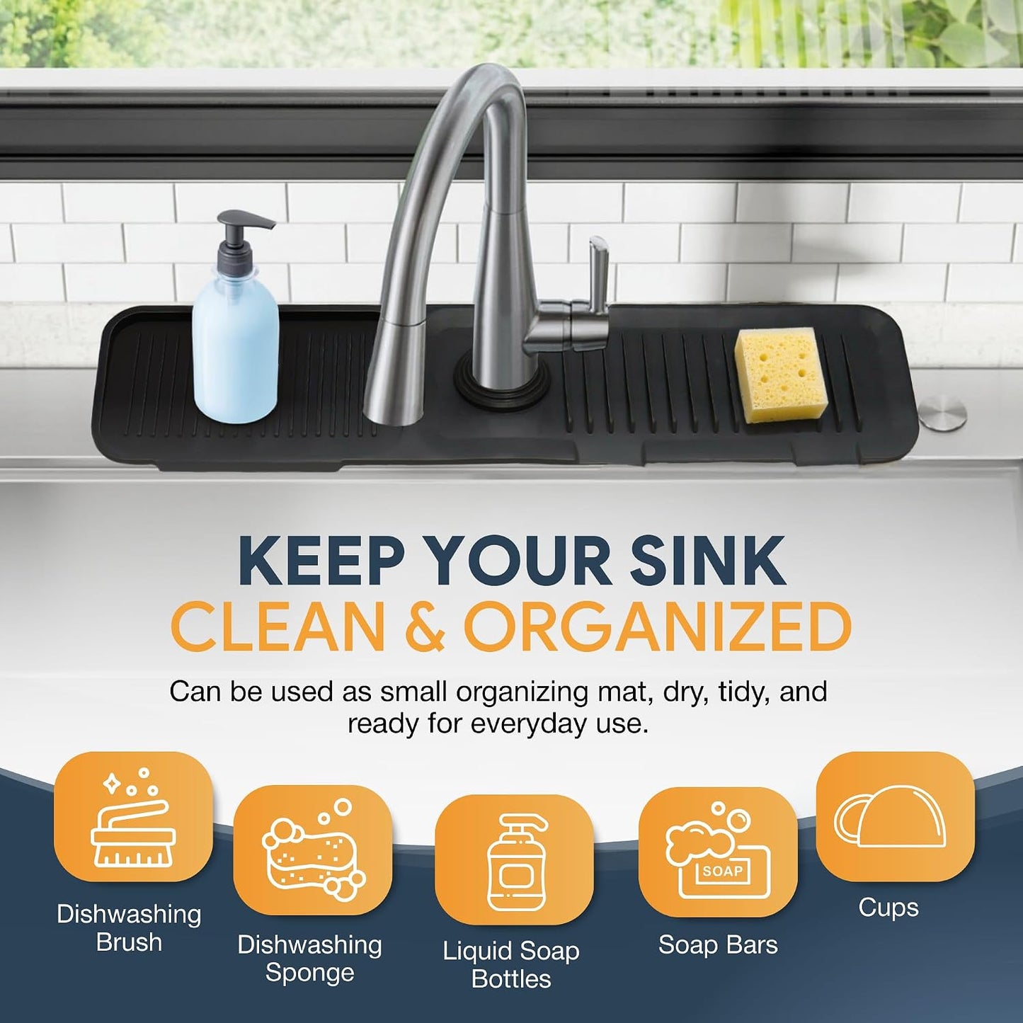 14.6” Silicone Faucet Mat For Kitchen Sink, Kitchen Sink Splash Guard Behind Faucet, Kitchen Faucet Mat For Kitchen Sink, Kitchen Sink Faucet Mat Splash Guard and Sink Water Splash Guard (Gray)