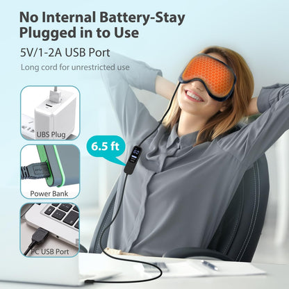 Ezona Heated Eye Mask, Warm Eye Compress Mask for Dry Eyes, Gray | USB Electric Eye Heating Pad, Temperature & Timer Control, Blepharitis, Sinus, Migraine, Stye, MGD Puffiness
