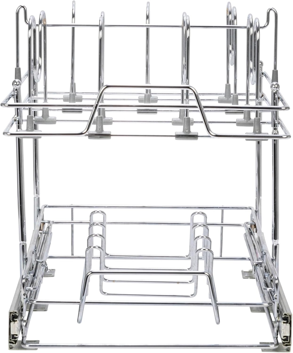 Household Essentials Glidez Multipurpose Chrome-Plated Steel Pull-Out/Slide-Out Storage Organizer for Cookware and Bakeware - 2-Tier Design - Fits Standard Size Cabinet or Shelf, Chrome