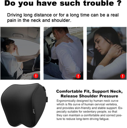 Crofy 2-Pack Car Neck Pillow, Headrest Pillow with Adjustable Strap, Black | Soft Memory Foam; Ergonomic Design Fits Most Car & Office Chairs; Breathable Removable Pillow Cover Is Machine Washable