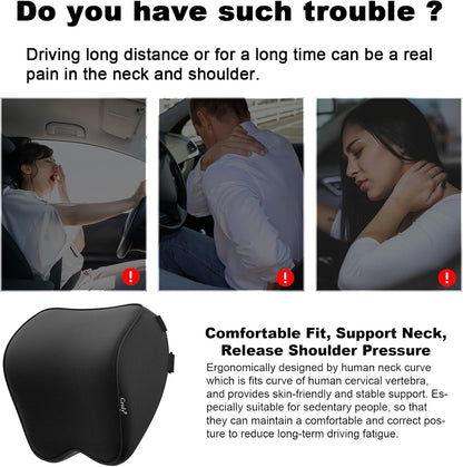 Crofy 2-Pack Car Neck Pillow, Headrest Pillow with Adjustable Strap, Black