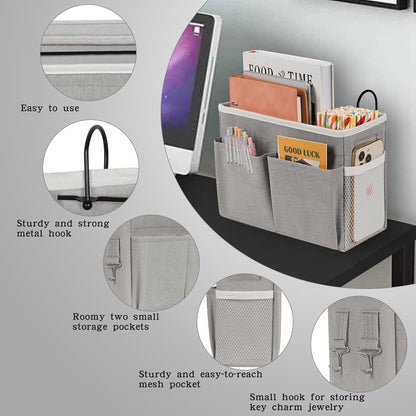 Bedside Caddy Bedside Hanging Storage Basket Bed Caddy for Headboards Bunk Dorm Rooms Crib Beds Rails Organizer (Grey)