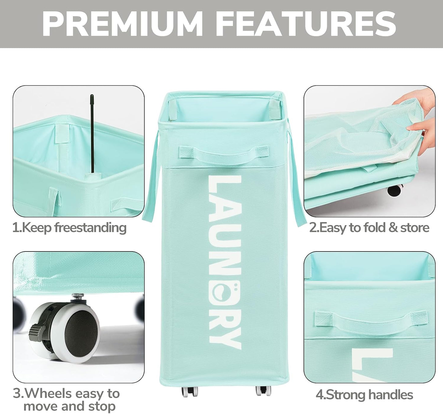 Goodpick 75L Laundry Basket with Wheels & Removable Wash Bag for Dorm | Rolling Laundry Basket with Handles for Dirty Clothes, Fodable Hamper for Laundry Room, Dorm Room Essentials, Grey