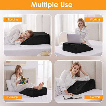 Ruqmuis Leg Elevation Pillow for After Surgery, 10inch Foam Leg Elevating Pillow for Swelling and Blood Circulation, Leg Wedge Pillow for Sleeping, Knee Pillow for Knee Hip Ankle Pain Relief, Velvet