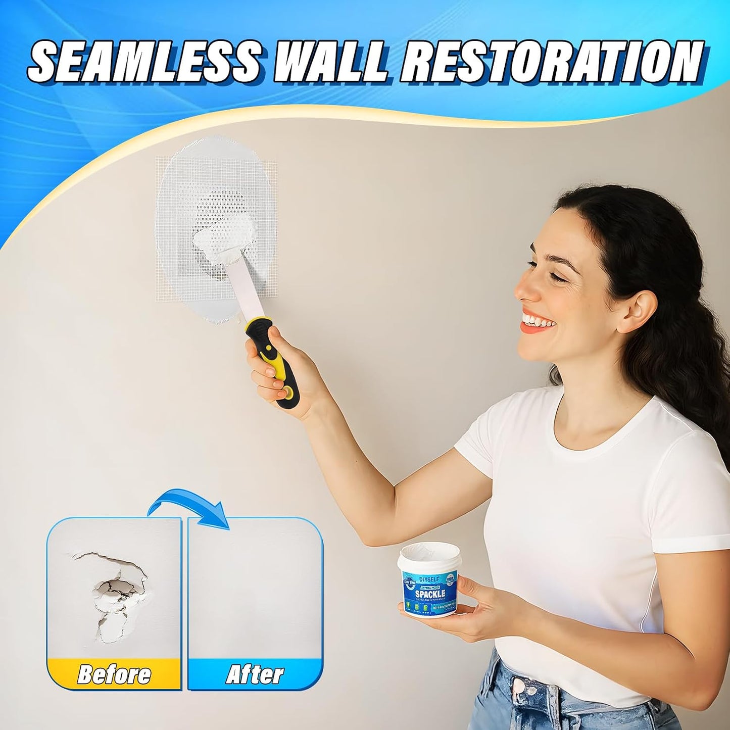 DIYSELF 9-Piece Spackle Wall Repair Kit, 7 oz White Touch Up Paste Set | Complete Repair Tools, Easy-to-Apply Wall Putty for Cracks, Nail Holes, Wall Filler for Gaps, Homes, Apartments and Renters
