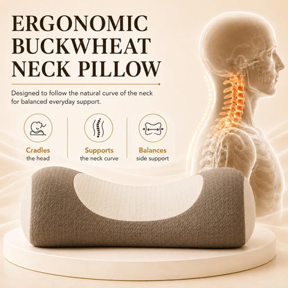 Buckwheat Neck Roll Pillow, Adjustable Cervical Pillow for Neck Pain Relief | natural hull fill, customizable loft, firm support, side and back sleepers, washable cover, lower back use
