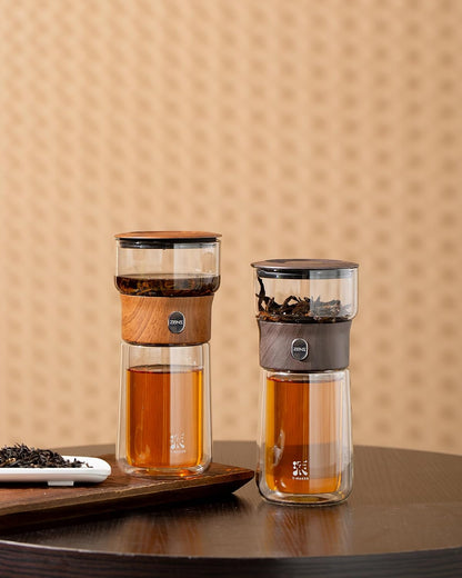 ZENS Glass Infuser Teapot, One Touch Tea Maker for Loose Leaf Tea, Walnut