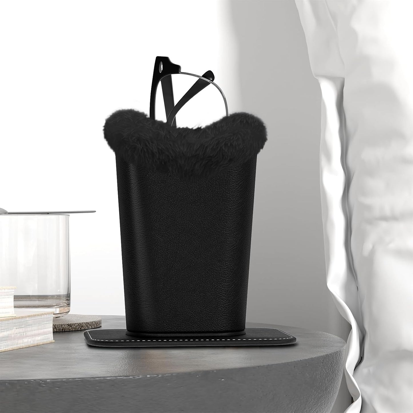 Eyeglasses Holder,Plush Lined PU Leather Pattern Stand Case with Magnetic Base,Unisex for Women Men