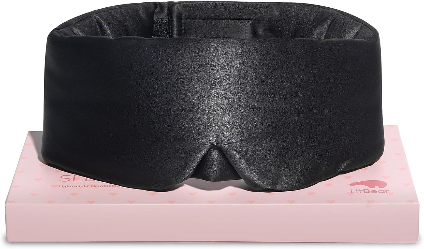 LitBear Silk Sleep Mask for Side Sleeper, Eye Mask Sleeping for Women Men | 100% 22 Momme Pure Mulberry Silk, Face-Hugging Padded Eye Cover for Sleeping with Adjustable Band, Pink