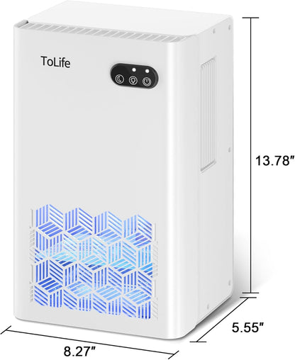 ToLife Dehumidifier for Home, 1000 sq.ft Dehumidifiers for Bedroom Bathroom Basement with 95 OZ Water Tank, Auto Shut Off 7 Colors LED Light, White Black