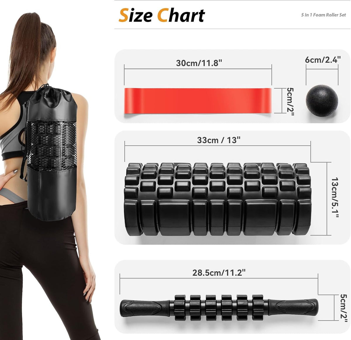 SUBCULTUREPICK 5 in1 Foam Roller Set, Trigger Point Foam Roller Deep Tissue