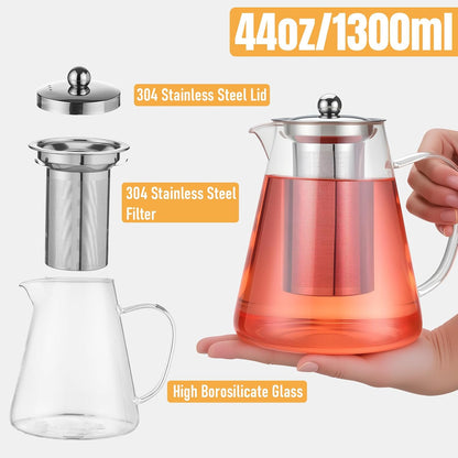 Baalaka Glass Teapot 18.6oz/550ml, Tea Pot with Removable Infusers for Loose Tea, Borosilicate Glass Tea Kettle Tea Maker Stovetop for Camping, Tea Infuser for Loose Leaf Tea Travel | Borosilicate glass tea kettle with infuser; steel strainer for loose