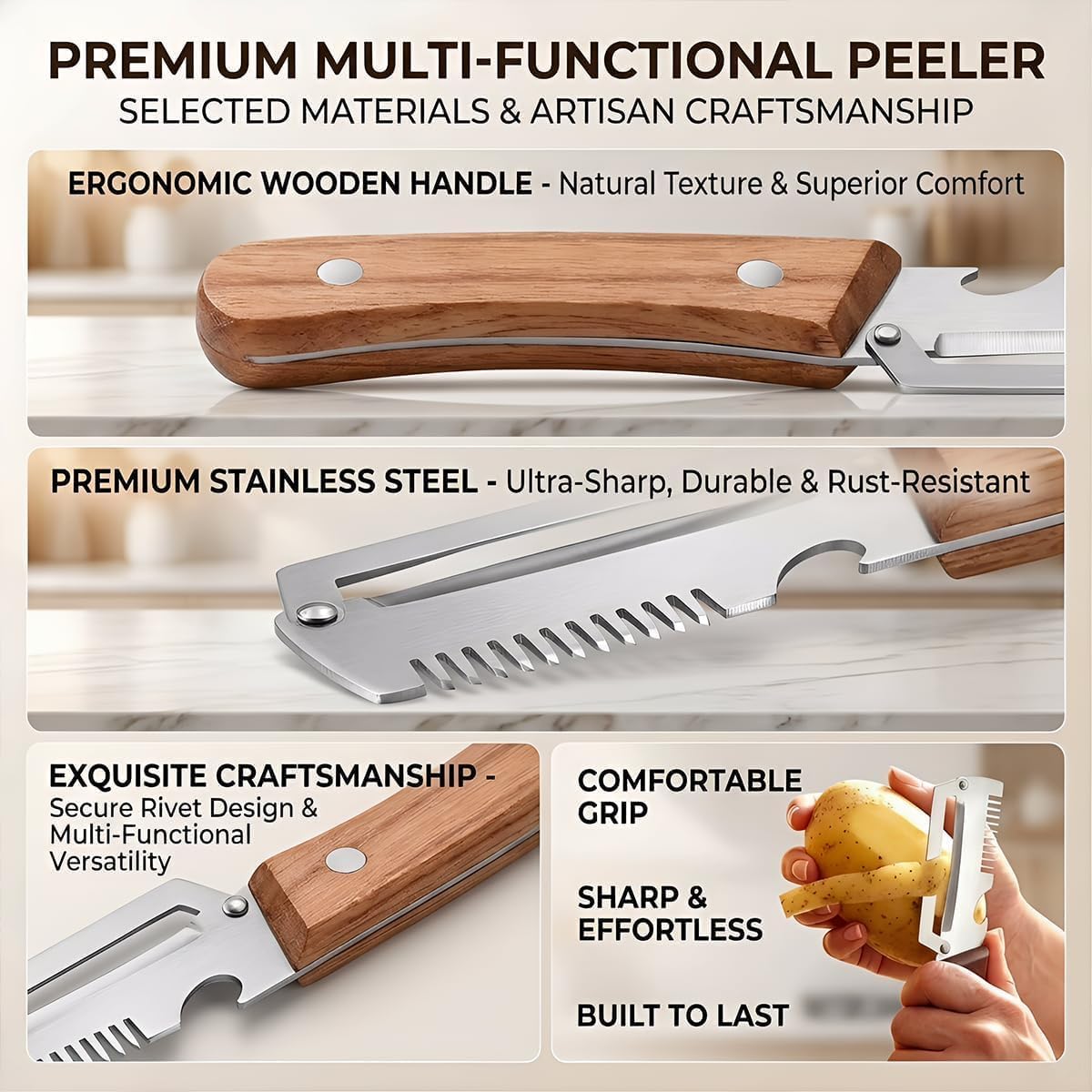 2 Pack Vegetable Peeler, Multifunctional Vegetable Peeler, 3-in-1 Peelers For Kitchen with Bottle Opener, Sharp Stainless Steel Swivel Blade For Vegetables or Fruits that Need to Be Peeled