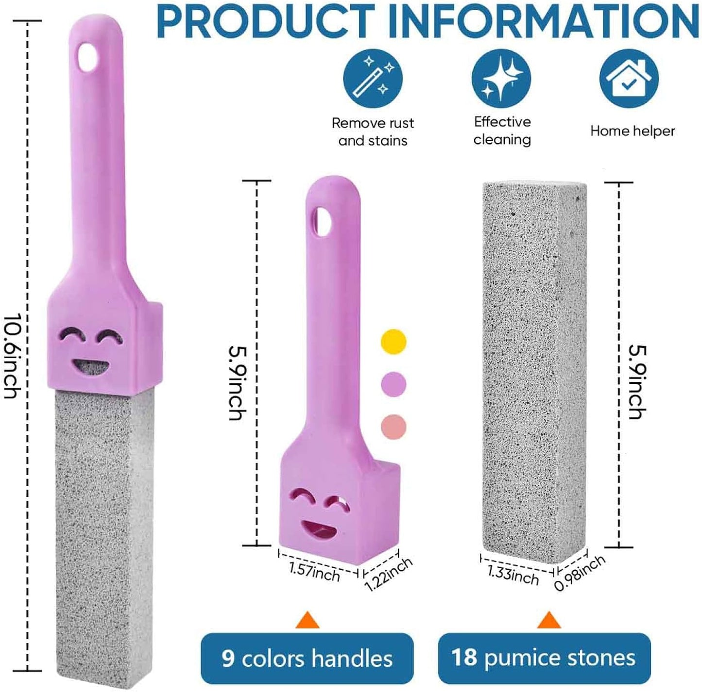 9 Pack Cleaning Pumice Stone Toilet Bowl Stick Cleaner with Handle Hard Water Ring Calcium Buildup Stains Remover Powerfully for Cleaning Toilet Bathtubs Kitchen Sink Grill Pools
