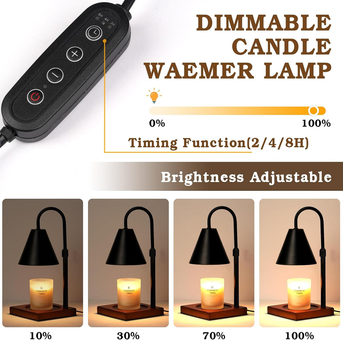 Modern Candle Warmer Lamp with Timer, Dimmable Candle Lamp Warmer, Mothers Day Birthday Gifts for Women Men, Black Candle Warmer, Adjustable Candle Light Warmer, Cozy Living Room Bedroom Home Decor